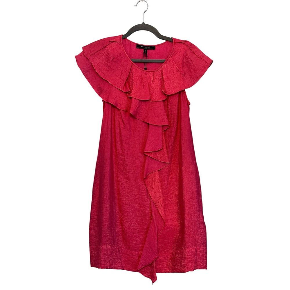 $194‎ BCBG Max Azria Mini Raspberry Ruffle Dress Pink Sleeveless Sz 2